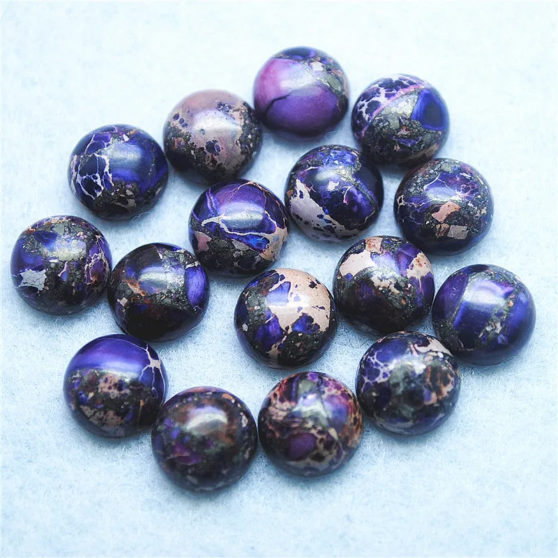 8pcs Nature Imperial Jaspers Stone Cabochons Round Shape Purple Colors