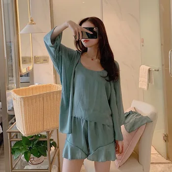 

4PCS Sexy Silk Satin Shorts Pajama Sets for Women 2020 Summer Sleepwear Suit Femme Loungewear Homewear Pijama Mujer Home Clothes