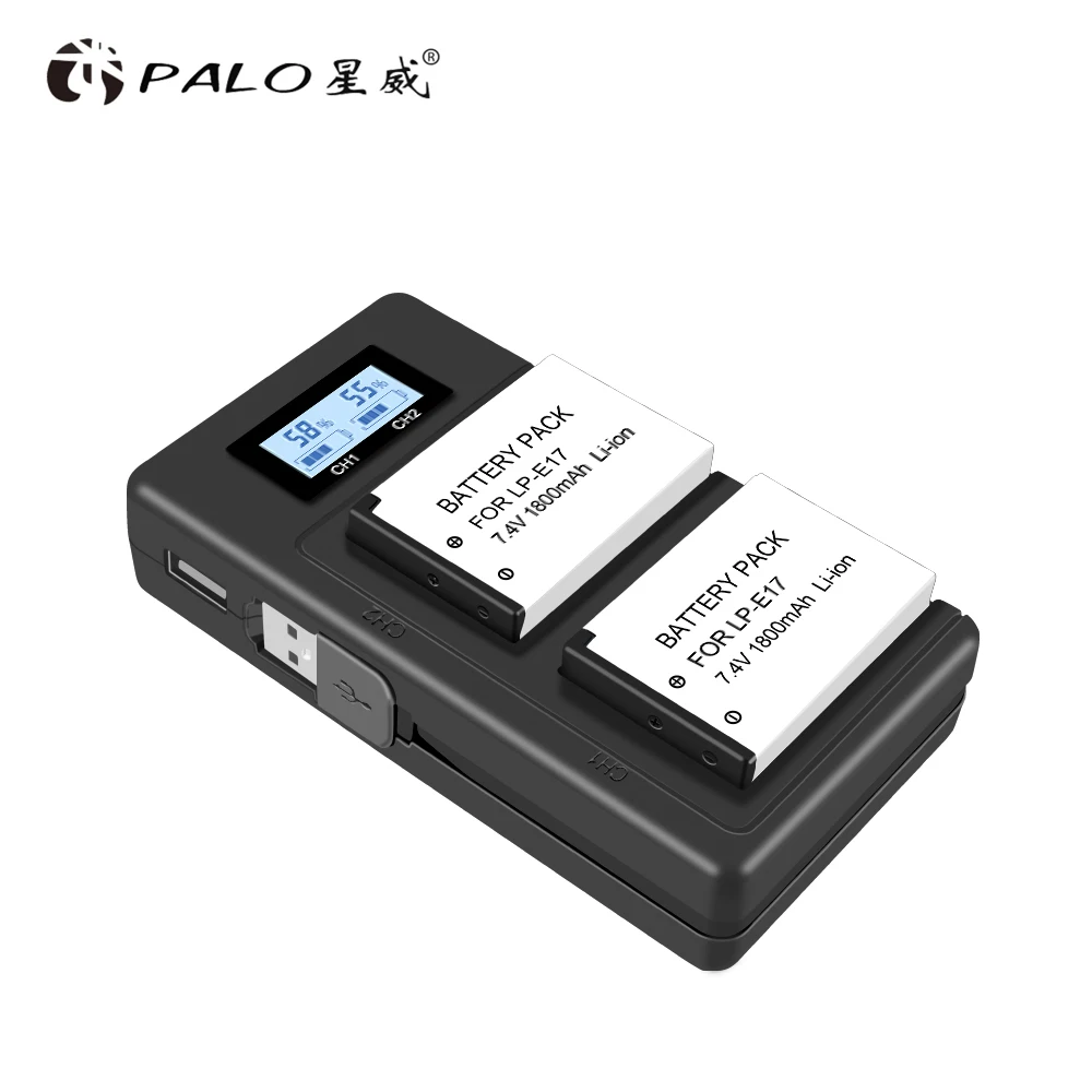 PALO 2 шт. LPE17 LP E17 LP-E17 Батарея+ ЖК-дисплей USB Dual Зарядное устройство для цифровой однообъективной зеркальной камеры Canon EOS 200D M3 M6 750D 760D T6i T6s 800D 8000D поцелуй X8i камеры