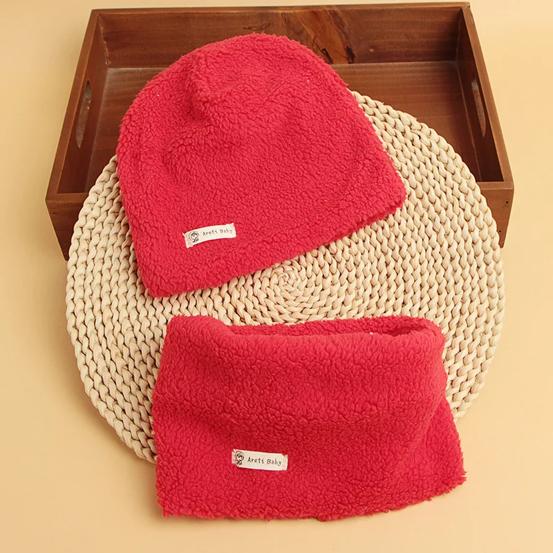 Хлопковый шарф шляпа для маленьких девочек и мальчиков вязаная шапка для маленьких детей зимняя детская шапка комплект Детские шапки для мальчиков и девочек детская шапка зимняя Baby muts Meisje; одежда для купания - Color: Red Scarf Hat