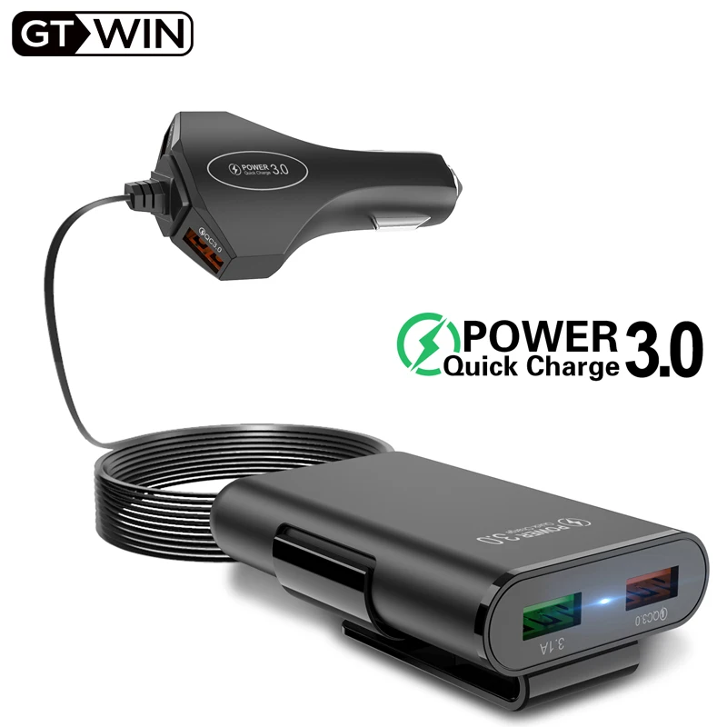 Gтвин Мульти USB 4 порта QC 3,0 Автомобильное зарядное устройство Быстрая зарядка Телефон Передняя Задняя крышка клип зарядный адаптер