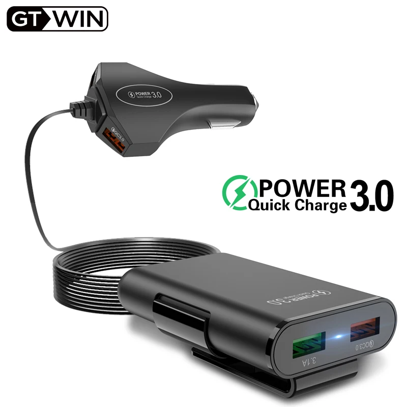 

GTWIN Multi USB 4 Ports QC 3.0 Car Charger Quick Charge Phone Front Backseat Clip Charging Adapter Portable Plug For iPhone S10