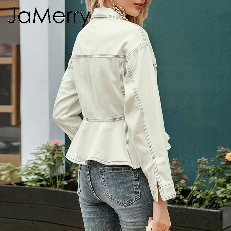 JaMerry винтажная элегантная Хлопковая женская куртка на пуговицах с длинным рукавом, осенняя повседневная женская верхняя одежда, пальто с высокой талией, офисное Женское пальто