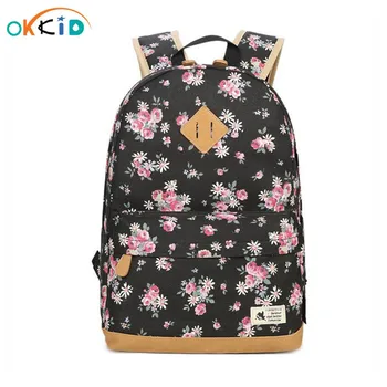

black floral canvas school backpack kids flower laptop bag 14 children school bags girls school backpack girl schoolbag bookbag