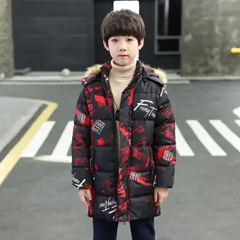 

Winter New Boys Down Padded Jacket Children's Wear Long Padded Coats Little Boy Plus Velvet Thickening Clothes for Boy 11 12 13
