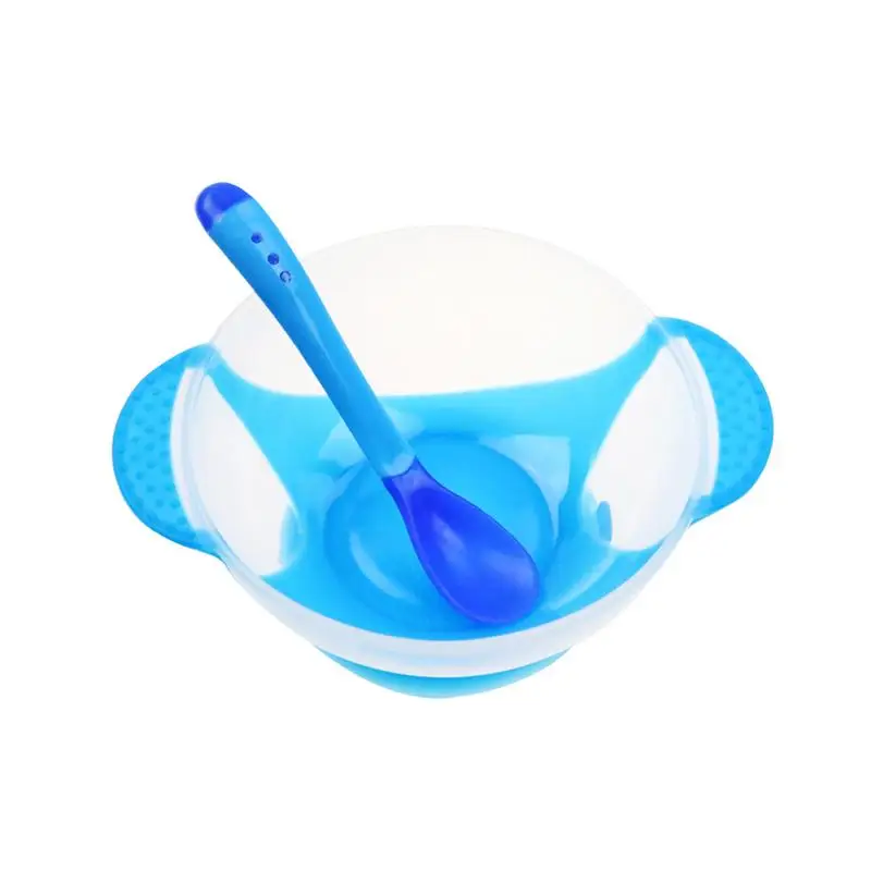 2 Sets Baby Anti-Overturn Suction Bowl Infant Training Bowl Feeding Tableware With Heat Sensitive Spoon(Pink Yellow Blue