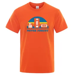 Never Forget Sarcastic Graphic Music Funny Printed Oversize Men's T-Shirt - Casual Breathable Cotton Tee - S (Orange)