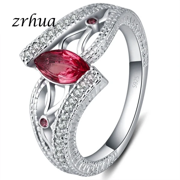 Оригинальные 925 пробы серебряные кольца для женщин винтажные кольца Anillos синий/красный/зеленый AAA циркон ювелирные изделия для девочек - Цвет основного камня: red