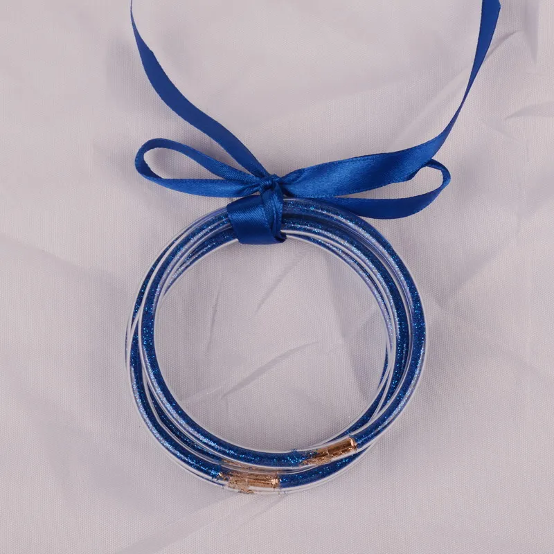 dark blue Радужный 5 шт./компл. бант Золотая, серебряная, блестящая Набор браслетов всепогодный стек силиконовые пластиковые блестящие желе браслеты - Окраска металла: dark blue