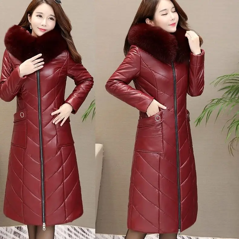 wine red Зимний женский тонкий натуральный Лисий мех с капюшоном из натуральной овчины пуховик женский жакет из натуральной кожи jaqueta de couro R257 - Цвет: wine red