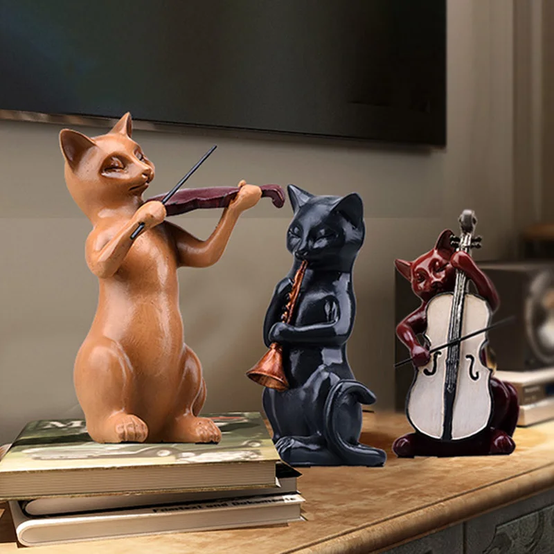 

Modern House Home Decoration Accessories Music Cat Animal Miniature Figurines Home Decor For Living Room,Office, Bedroom