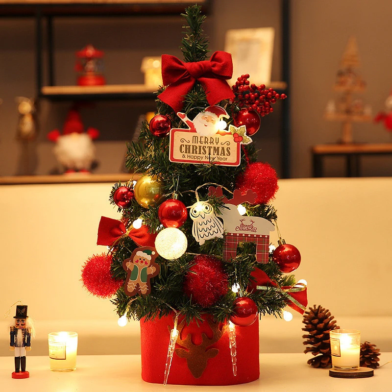 30/45/60cm mini árvore de natal desktop com luzes ouro vermelho ornamento  da árvore de natal 2022 ano novo festa em casa janelas decorativas|Árvores|  - AliExpress
