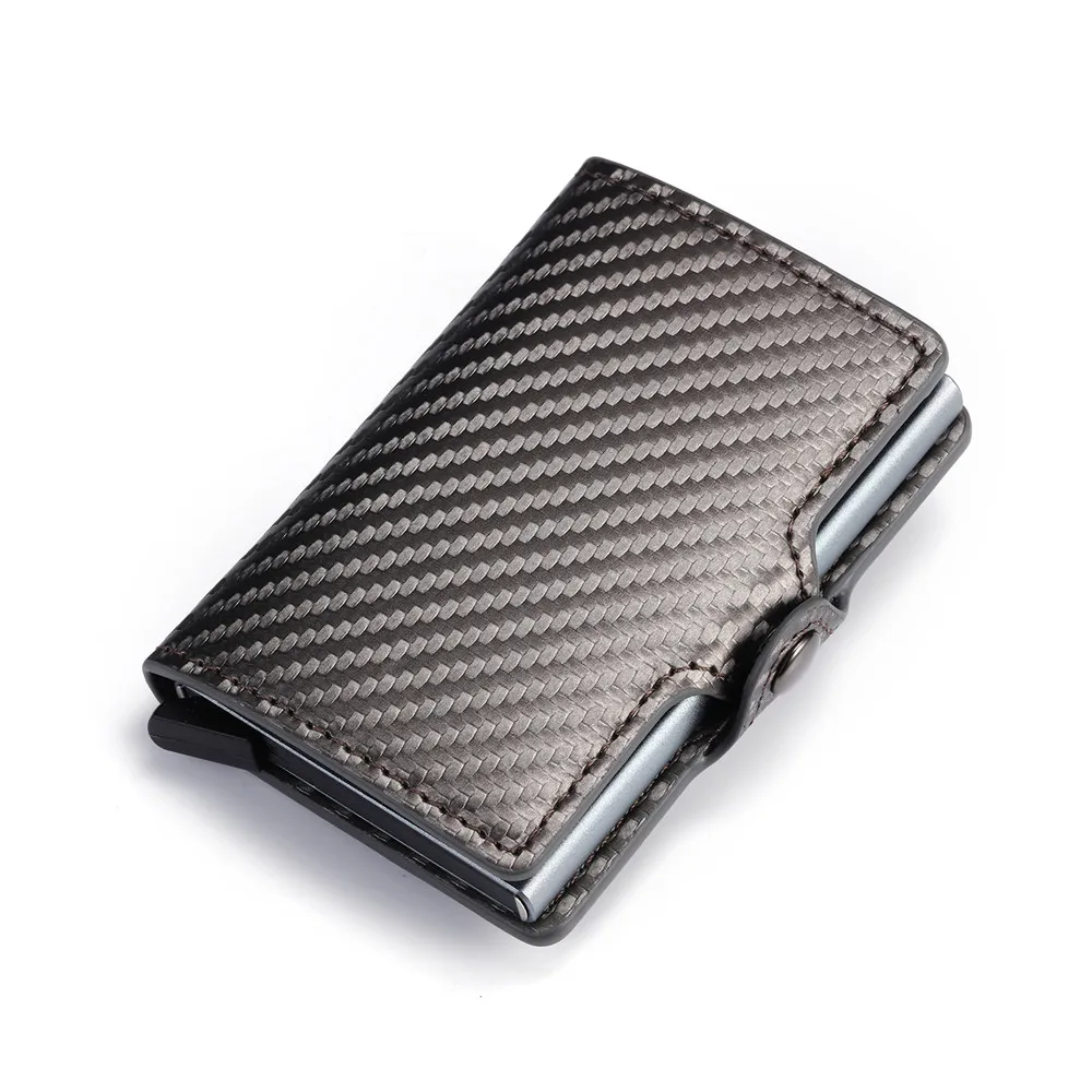 Bisi Goro New Coin Purse Anti-theft Carbon Fiber Credit Card Holder Male ID Holder With Zipper RFID Business Button Wallet