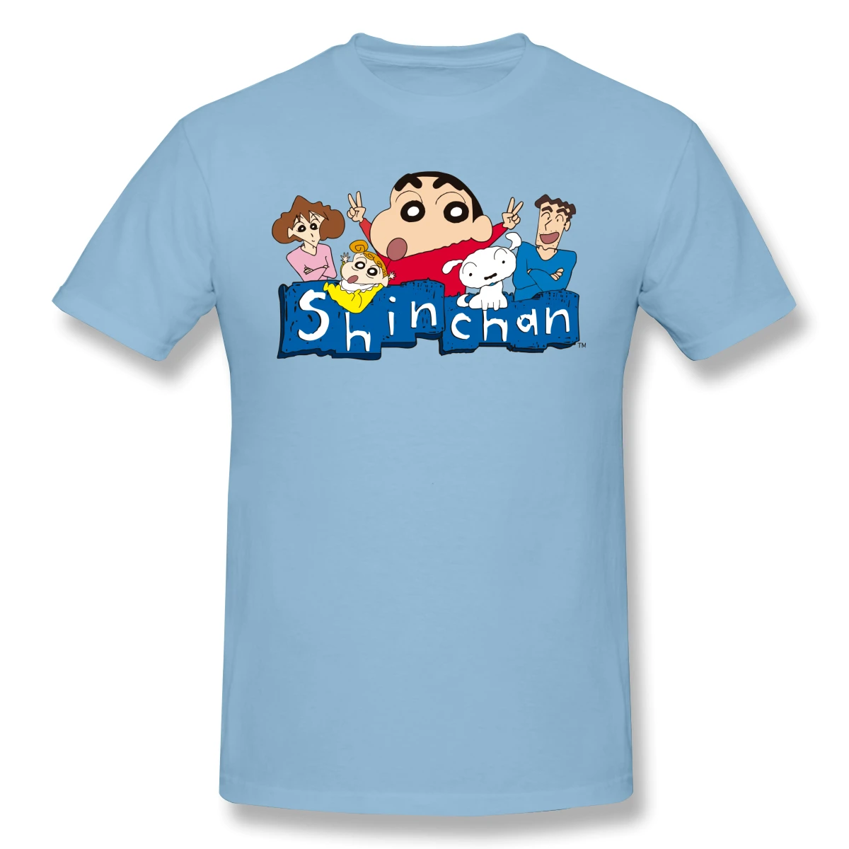 Crayon Shin Chan, повседневная мужская футболка с круглым вырезом и принтом, мужская и модная футболка в стиле хип-хоп из хлопка - Цвет: Небесно-голубой