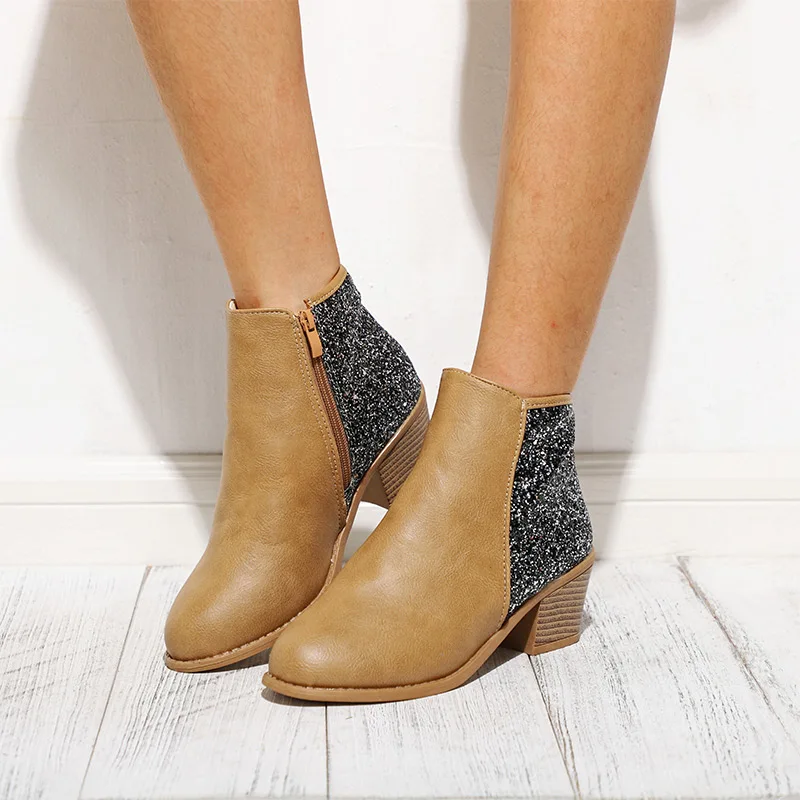 

MCCKLE Women Ankle Boots Bling Zipper Platform Chunky Heel Autumn Ladies Comfort New Fashion Women's Shoes Female 2019 Plus Size