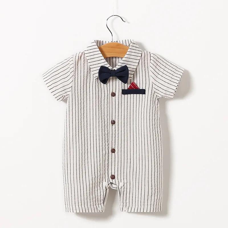 Детские комбинезоны; De Verano Para Conjuntos De Ropa De Manga Corta Pajarita Camisa; одежда для маленьких джентльменов в полоску; Ropa Para Bebe