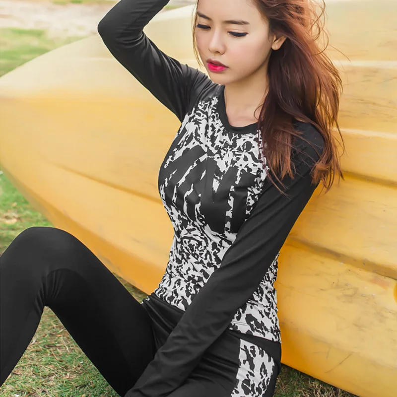 

2016 Korean Style Swimwear Long Sleeve Sun Blocking Beach Diving Surfing Jellyfish Clothing Split Type Trousers Two-Piece Bathin