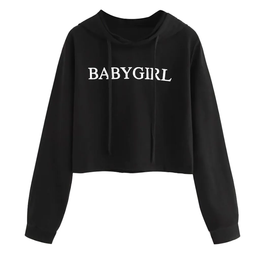 BABYGIRL/Осенняя Женская толстовка с длинным рукавом, повседневные укороченные топы с буквенным принтом, джемпер k-pop, harajuku, на завязках, в стиле хип-хоп, Sudadera