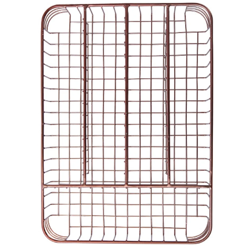 

Rose Gold Kitchen Cutlery Organizer 5-Parts Tableware Drawer Organizer Basket Utensil Storage Box Kitchen Accessories Tray