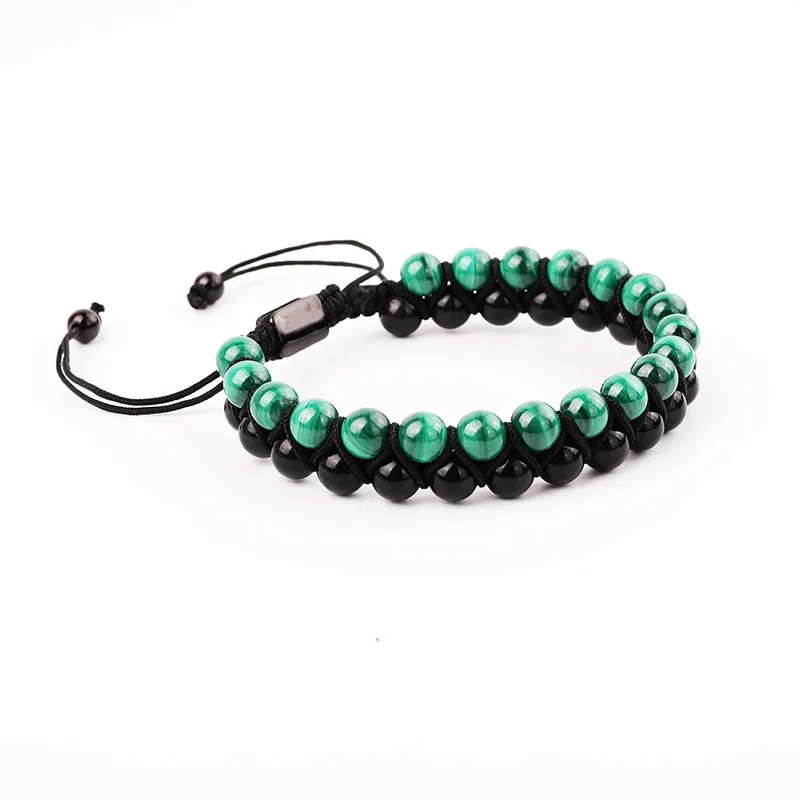 High Quality Double Layer Natural Stone Malachite&Black Agate Beads Woven Macrame Bracelet Jewelry For Men - Image 6