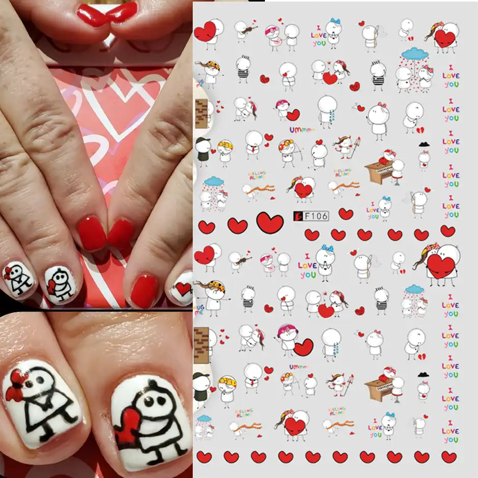 Autocollants Pour Ongles Ensemble De Decalcomanies 3d Dessin Anime Amour Coeur Rouge Motifs Pour Manucure Accessoires De Decoration Chf106 Aliexpress