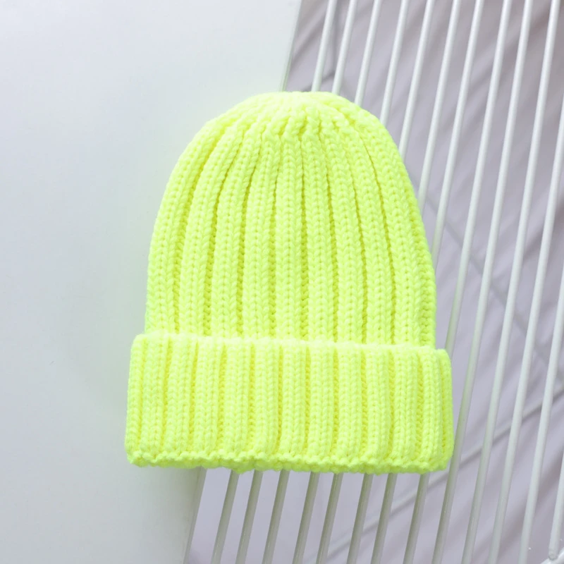 Fluorescent Green Вязаная шапка, детская вязаная шапка для малышей шапки для маленьких мальчиков и девочек, теплая детская осенне-зимняя шапка для девочек, шапка для малышей - Цвет: Fluorescent Green