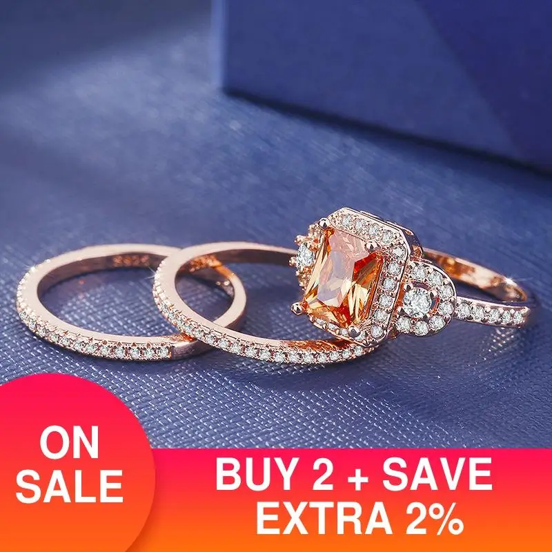 Conjunto de anillos de Boda de Princesa para mujer, de lujo, color oro rosa, joyería de regalo para aniversario, para hombre, anelli R5085, 2022 ► Foto 2/5