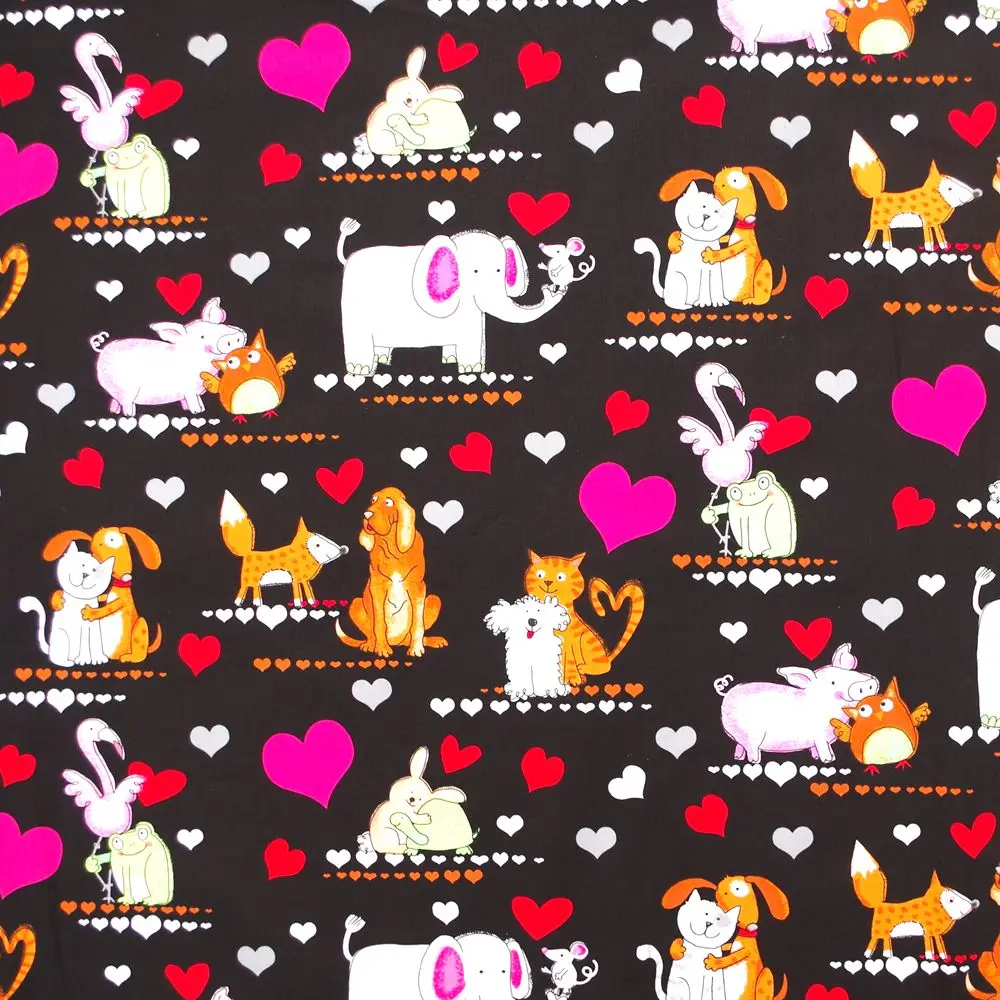 1 ярд животных ткань, собака, слон, кошка, свинья, сова и сердце, напечатанный Хлопок Поплин Ткань(ширина = 140 см