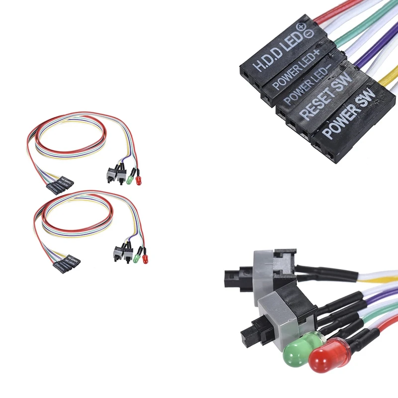 Computer Case ATX Power On Off Reset Switch Cable With 2 LED Light Red Green Front Bezel Wire 65Cm | Электроника