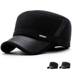 Chapeau épais en laine et coton PU pour homme et femme, couvre chef de Couple, oreillettes d'extérieur, noir, automne hiver 