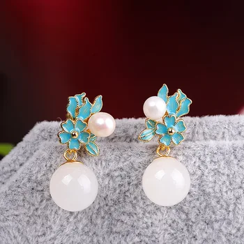 

pure silver earrings hetian jade earring popular women's clothing accessories gold-plated earrings eardrop burning blue
