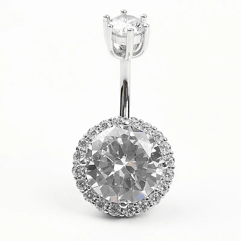 

925 Sterling Silver Navel Ring Body Piercing Fine Jewelry Round Zircon Belly Button Ring Not Allergic Body Jewelry
