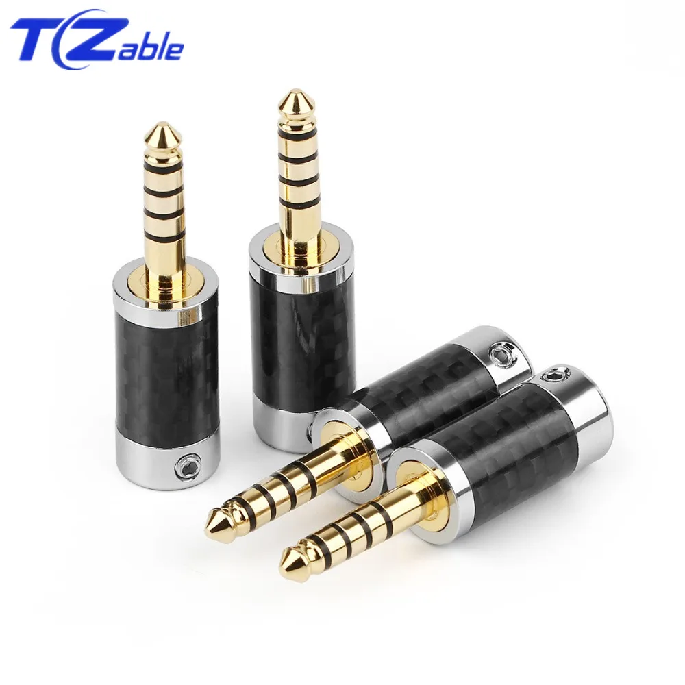 5PCS 4 4mm 5 Pole Audio Connector Stereo HIFI Headphone Cable Male Plug Metal Splice Adapter Carbon Fiber Audio Jack