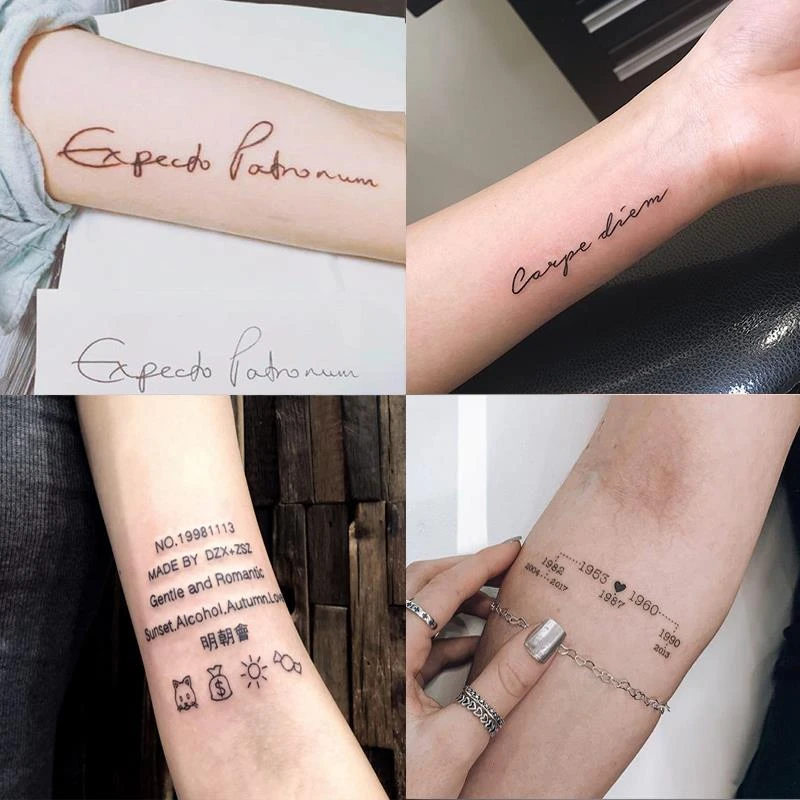Pegatinas de tatuaje temporales de frases cortas para mujer, arte de  tatuaje falso, clavícula, brazo, 60 unidades por lote|Tatuajes temporales|  - AliExpress