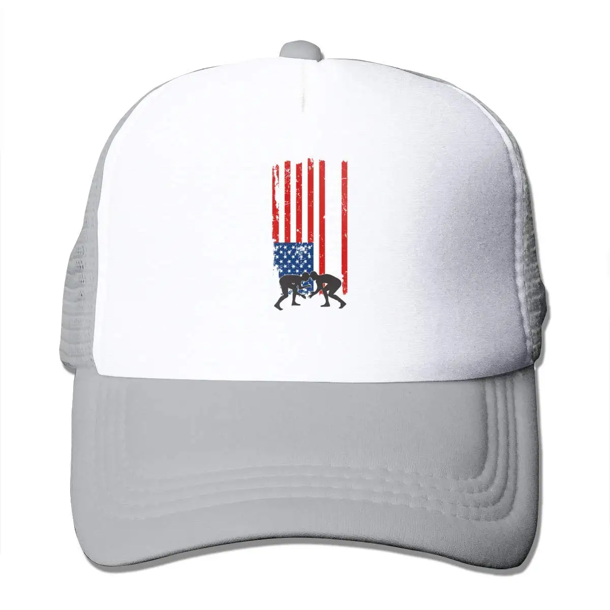 Флаг США борцовка сетки бейсболки унисекс Регулируемый Дальнобойщик стиль шляпа серый