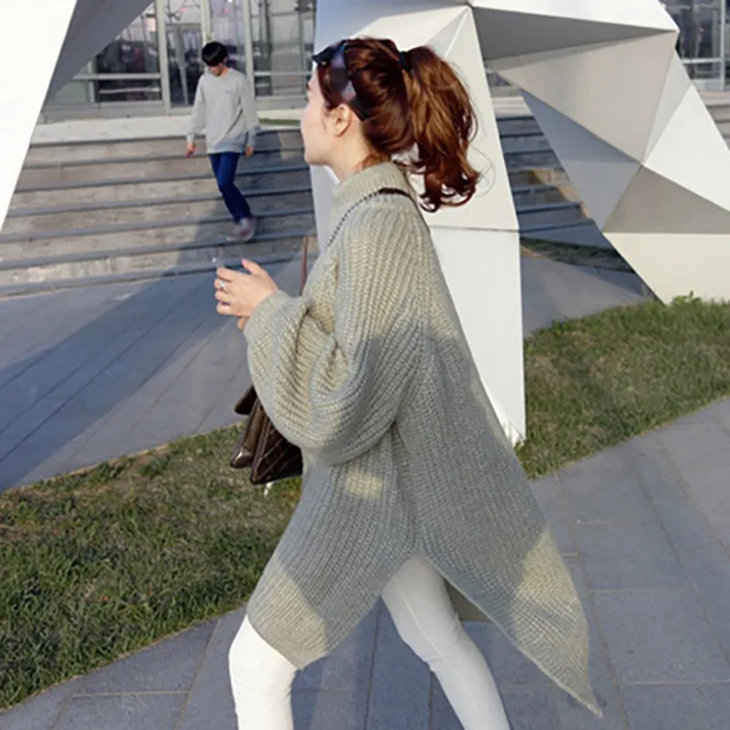 Women Autumn Winter Casual Thick Warm Long Sweater Lantern Sleeve Half Turtleneck Sweaters Side Slit Pullovers Women Autumn Winter Casual Thick Warm Long Sweater Lantern Sleeve Half Turtleneck Sweaters Side Slit Pullovers