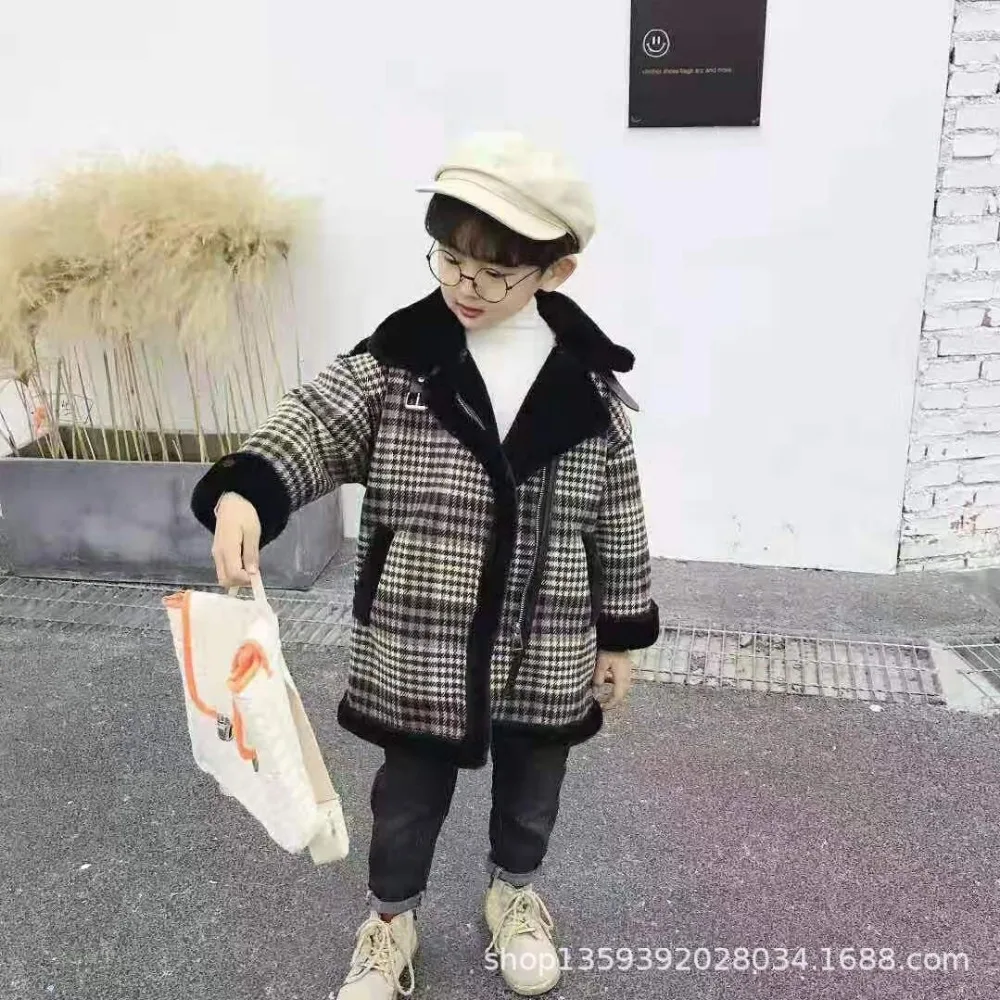 Harajuku/Детские брендовые клетчатые пальто из овечьей шерсти для мальчиков; коллекция года; сезон осень-зима; новые модные крутые теплые куртки; детская верхняя одежда; топы
