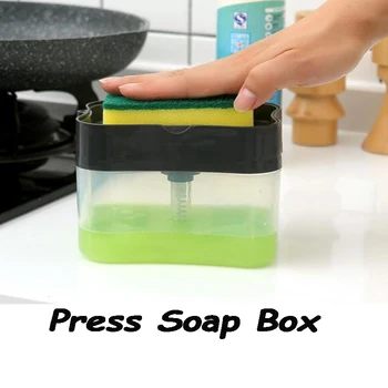 

Hand Soap Dispenser With Sponge Holder Manual Press Dish Cleaning Liquid Container Tools Kitchen Sink Soap Pump Organizer