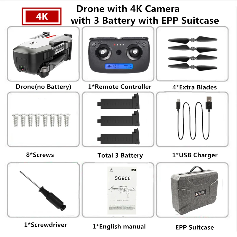 W9 4K 3B EPP Box SG906 gps складной Дрон 4K wifi камера бесщеточный Дрон оптический поток Квадрокоптер с камерой 25 минут время полета VS SJRC F11 PRO X9 - Цвет: W9 4K 3B EPP Box