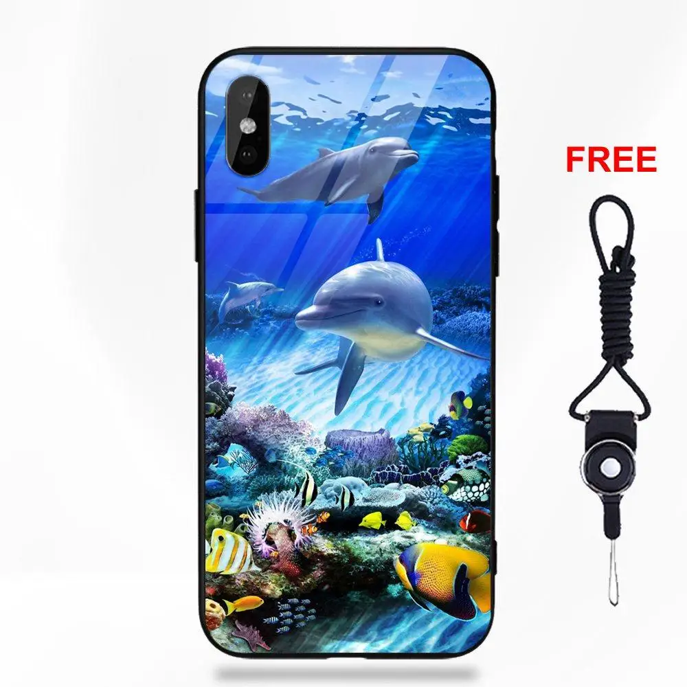 Дельфины В рифе закат у океана для Redmi 5 Note 5A 6 для Galaxy S8 S9 Plus huawei Honor 7X P20 Lite mate 10 Pro стеклянный чехол - Цвет: as picture