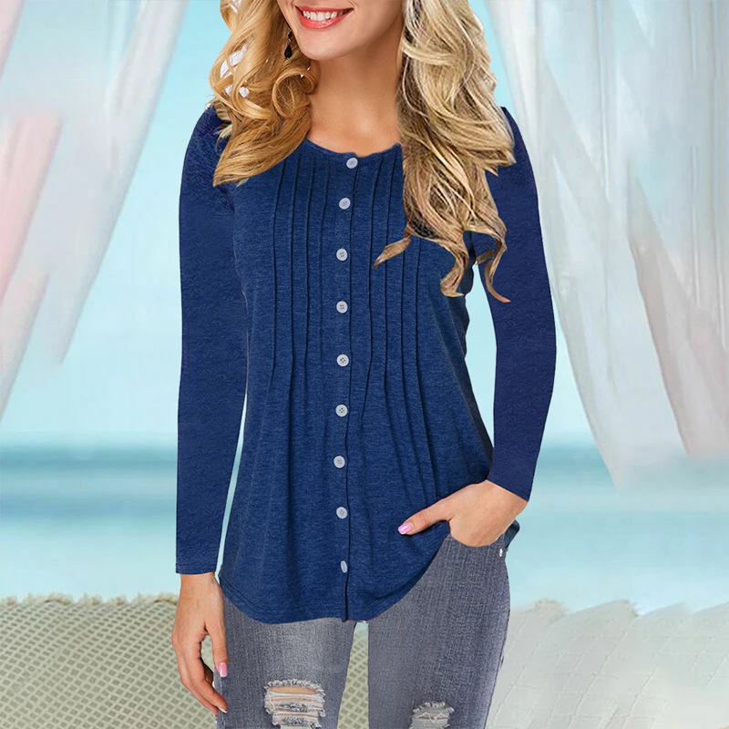 

ADISPUTENT Autumn Winter Women Blouse Button Down O-Neck Tops Ruffle Cap Solid Long Sleeve Blouses Workout Shirts Plus Size