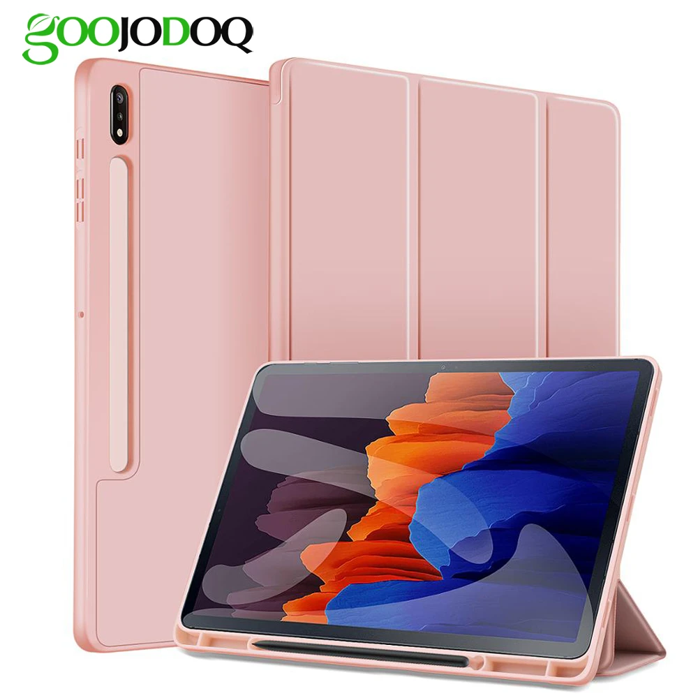 Funda con soporte de lápiz para Samsung Galaxy Tab S7/Plus, tapa 11/12,4 pulgadas con Auto Sleep, compatible con modelos SM t870, t875, SM y t975|Fundas de tablets y libros -