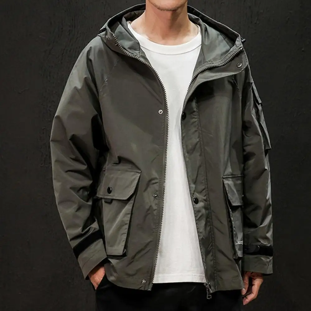 Plus Size Jackets Men's Autumn Casual Fashion Pure Color Hoodie Zipper Jackets Outdoor Sport Coat Male Clothing