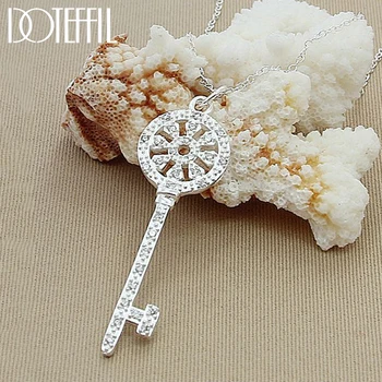 

DOTEFFIL 925 Sterling Silver AAA Zircon Key Pendant Necklace 18 Inches Chain Necklace For Women Wedding Engagement Jewelry