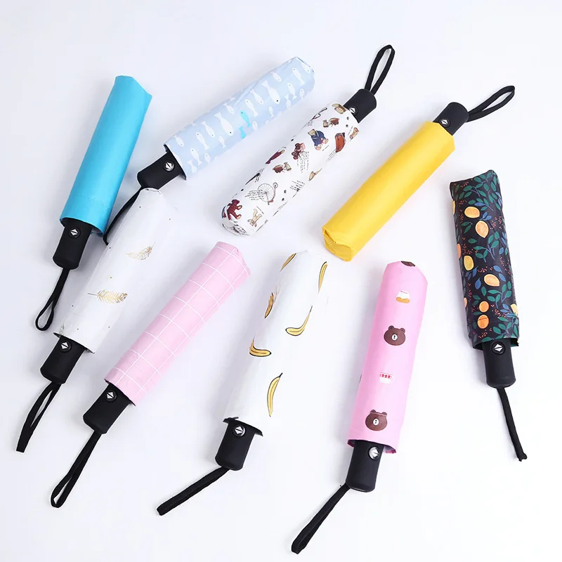 

Fully Automatic Three Folding Cartoon All-Weather Umbrella Vinyl Sun-resistant UV-Protection Advertising Umbrella Logo Customiza