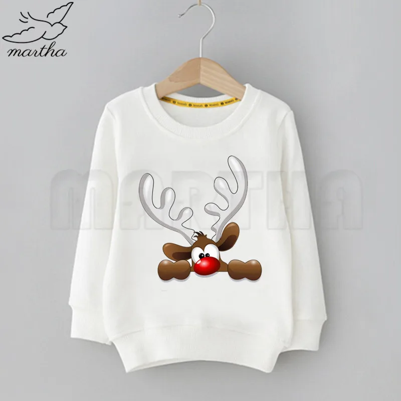 Santa Deer Merry Christmas Kids Funny Print Sweatshirt Solid Color Hoodies Fashion Boys Girls Long Sleeve Hoodies StreetWear