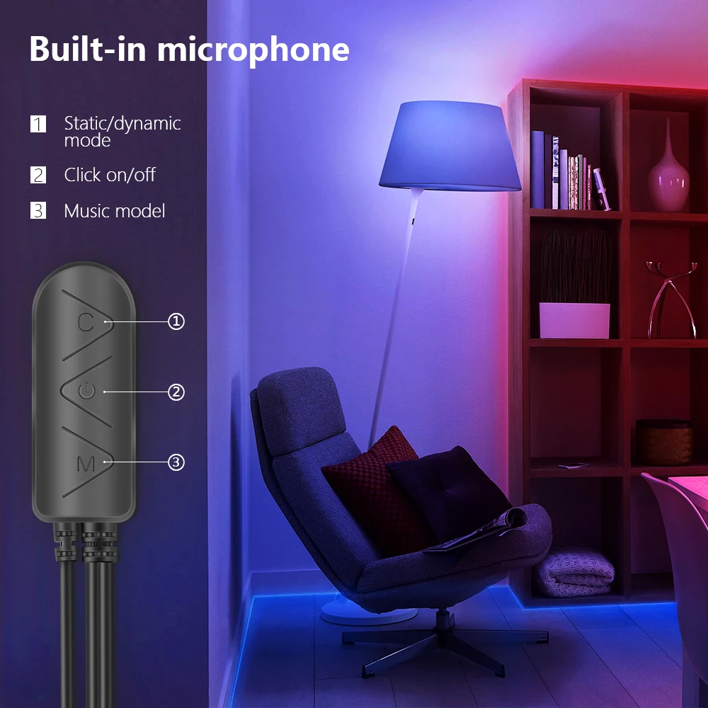 LED Strip Light 12V 18LEDS/M, RGB 5050 Lights,  Music Sync Color Changing, Built-in Mic, App Controlled LED Lights Rope Lights - 4
