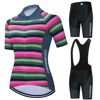 

OXEEGO 2020 Pro Cycling Clothing Women Suit Team Mountain Bike Clothing Anti-UV Bicycle Wear Short Sleeve Cycling Jersey Set