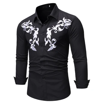 

2020 new fashion floral mens printed shirts long sleeves plus size mens casual dress shirts slim fit