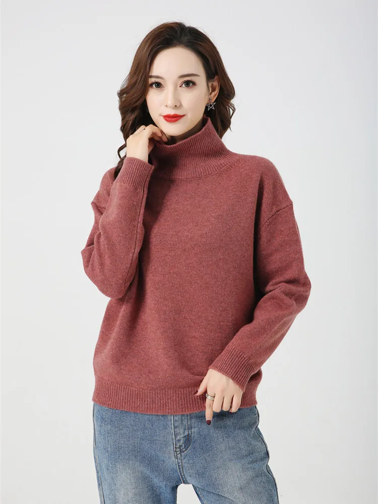 LHZSYY осенне-зимний свитер из чистого кашемира с высоким воротником, утолщенный женский джемпер, короткий теплый пуловер большого размера